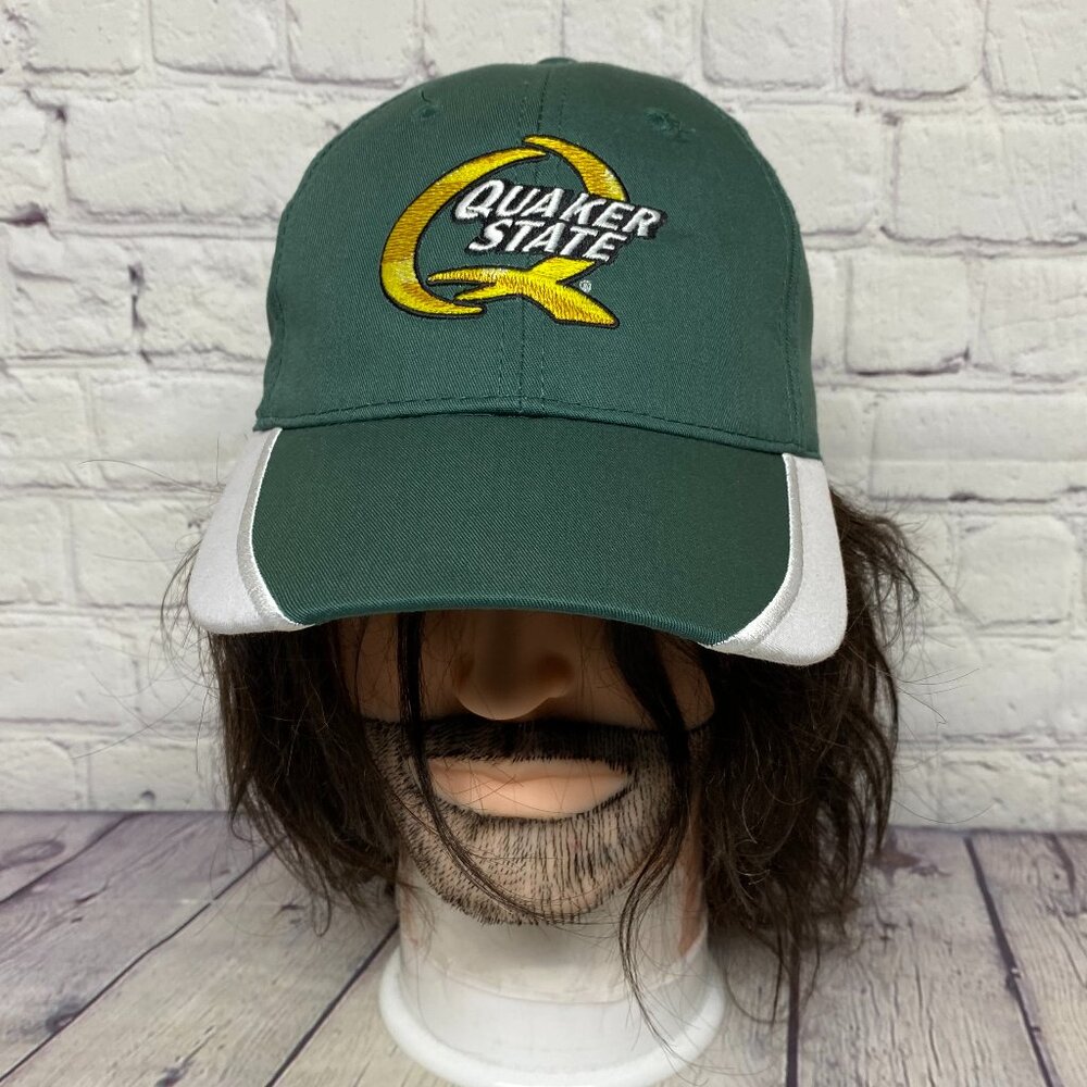 Quaker State Baseball Hat Cap Strap Back Green White Adjustable Racing Gear Oil